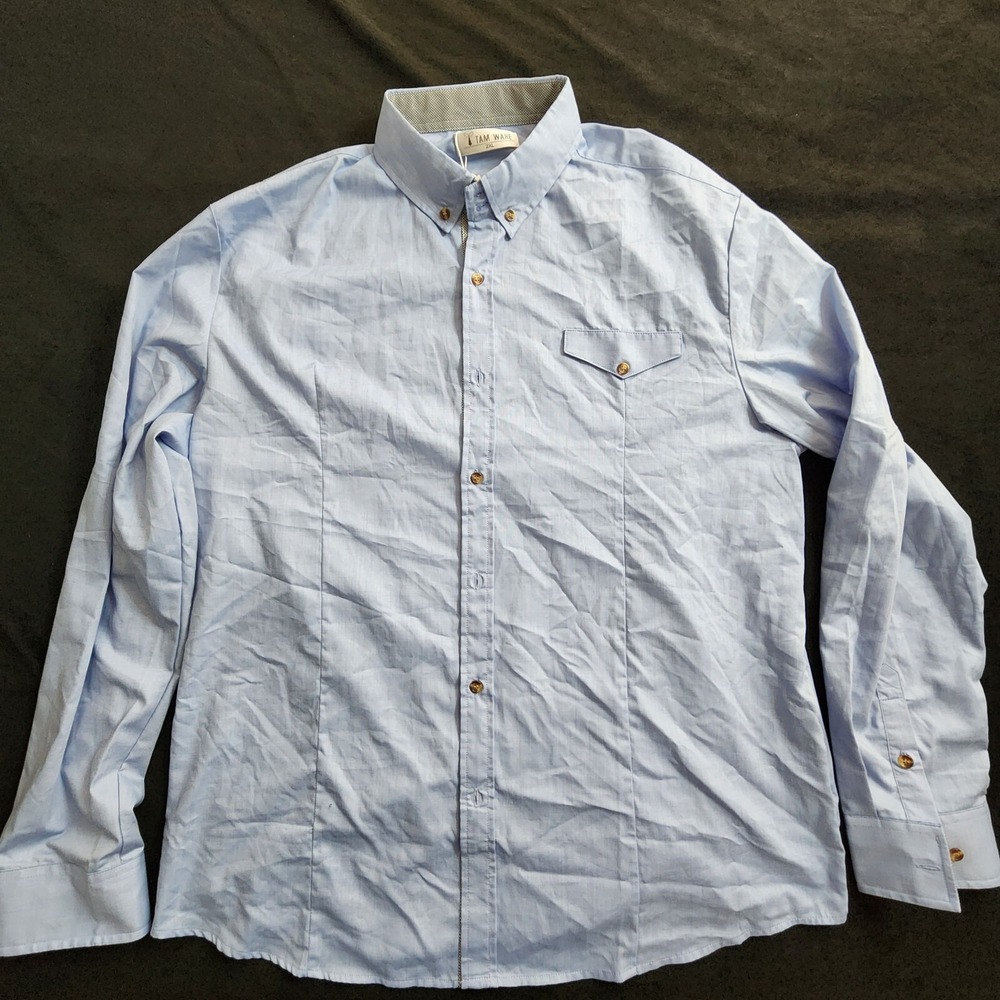 Tam Ware Light Blue Long Sleeve Dress Shirt Men's 2XL
